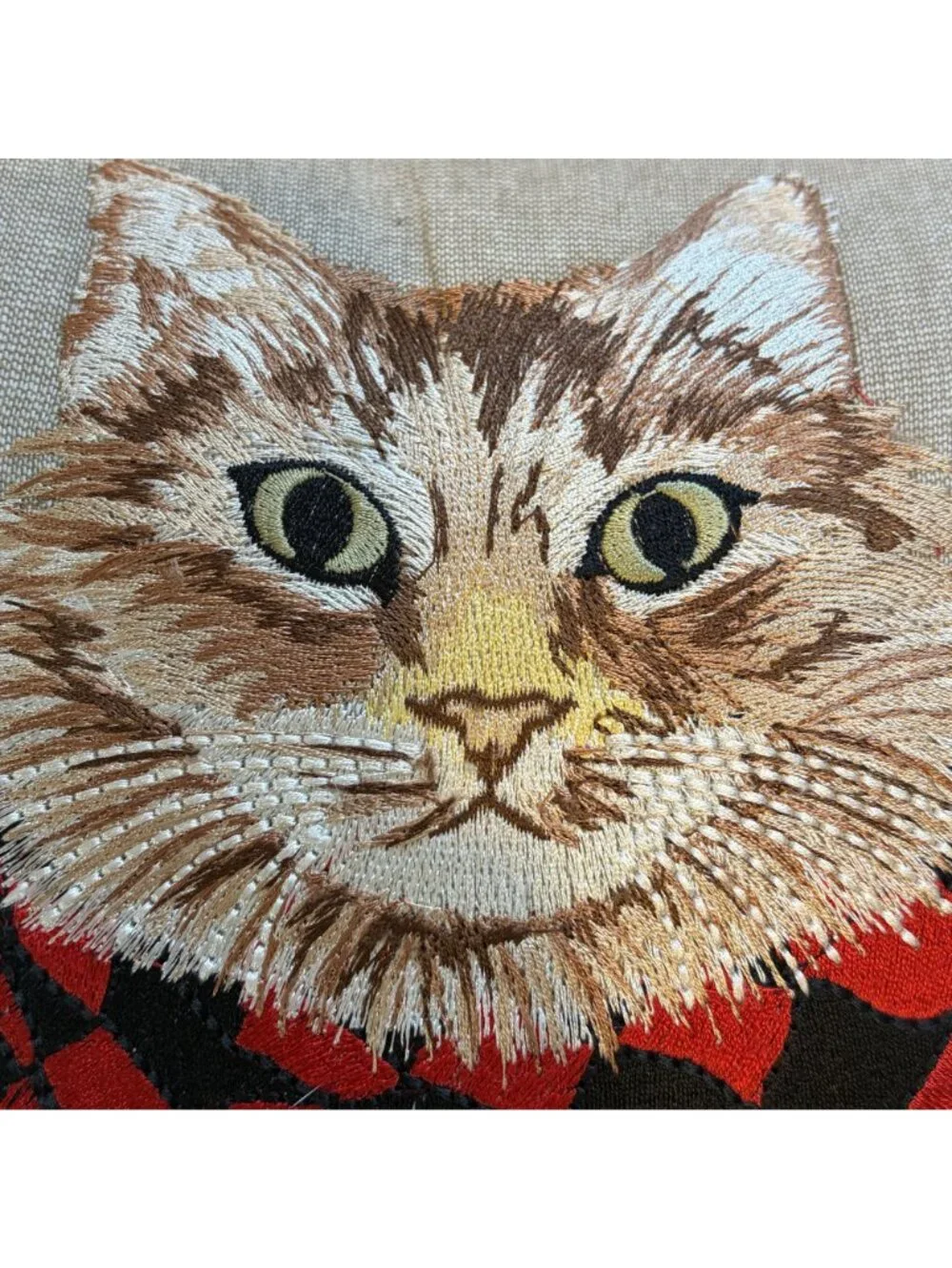 Pier 1 Decorative Cat Throw Pillow Red Black Scarf Embroidery Pom-Pom Trim 11x11